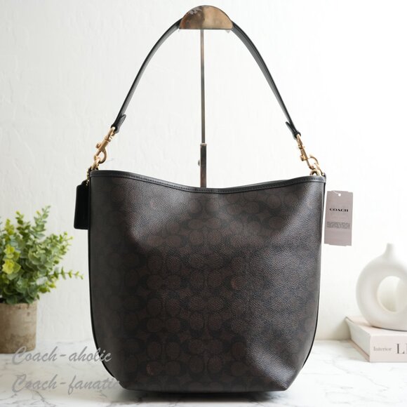 NWT Coach CT802 City Large Bucket Bag In Signature Canvas Gold/Walnut/Black - Picture 7 of 9